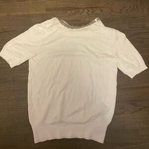 White knit Zara sweater with beads